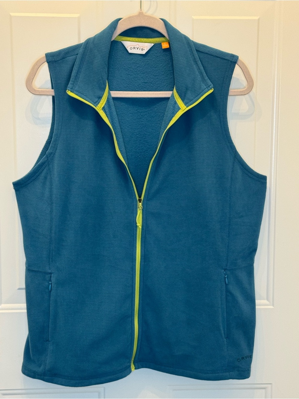 ORVIS Teal Lime Full Zip Lightweight Vest Outdoors Hiking Camping Layering Pc L